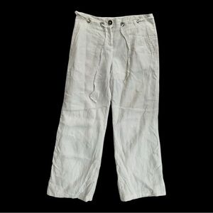 Kenar Women's Pants Size 8 Linen White Baggy Drawstring Belt Holes 33X31.5‎